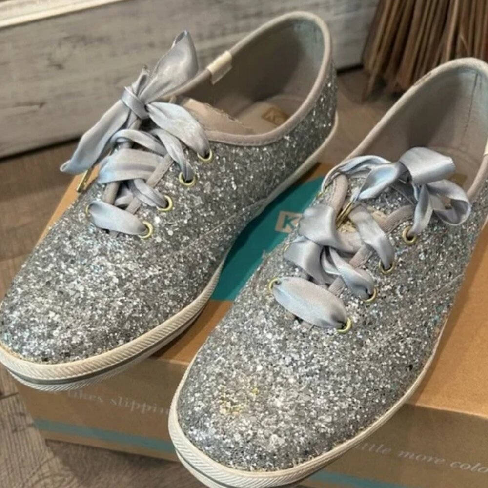 Keds Kate Spade Silver Glitter Champion Sneaker, size 8 - Picture 3 of 5